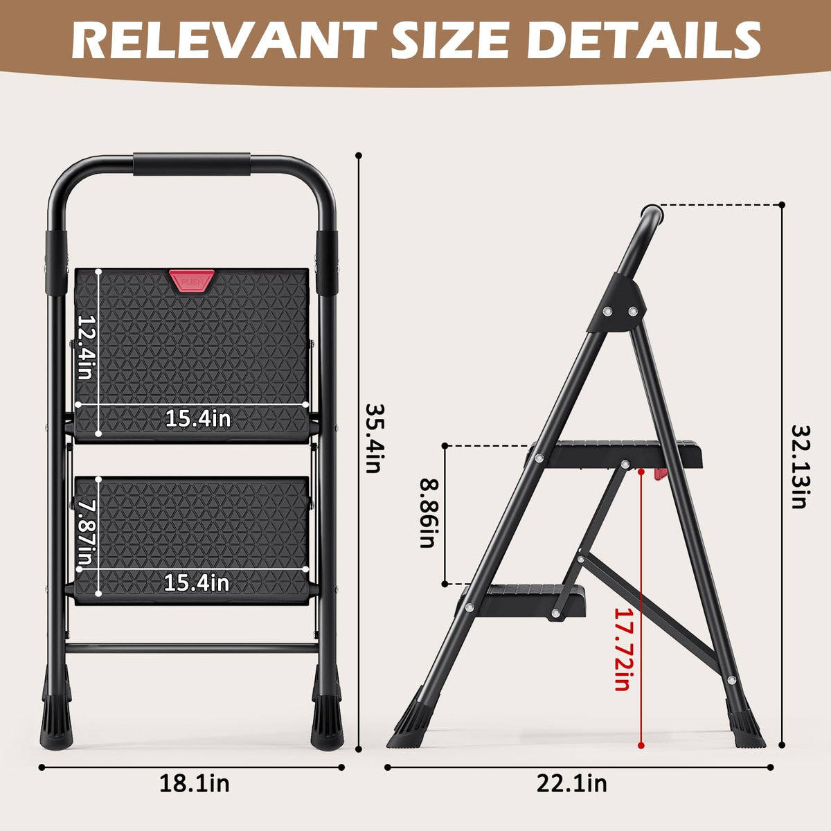 2-Step Folding Steel Step Stool with Handrail A910144