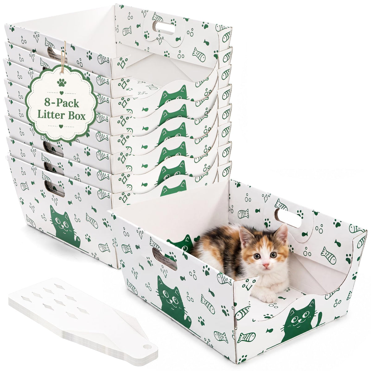 8 Pack Disposable Cat Litter Box with Scoop K411129