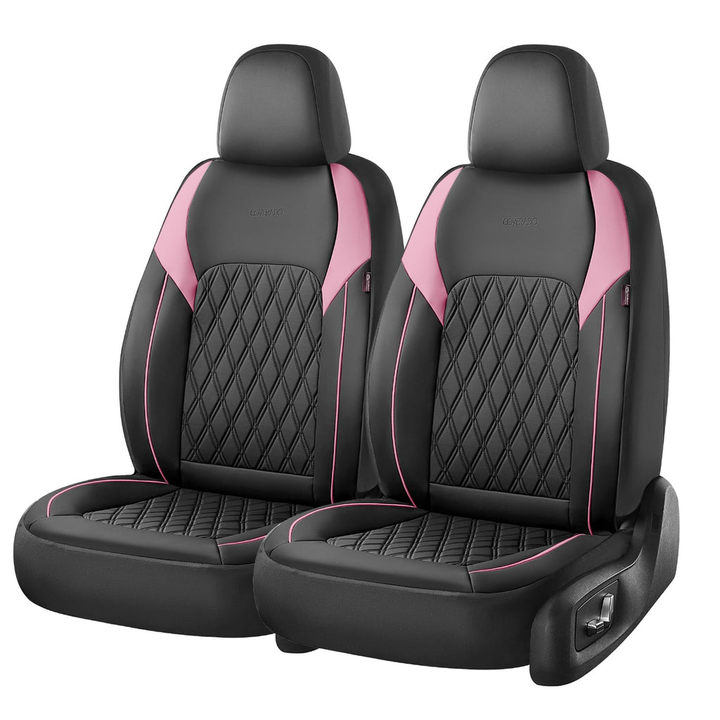 Black Pink Faux Leather Car Seat Covers Full Set I70041