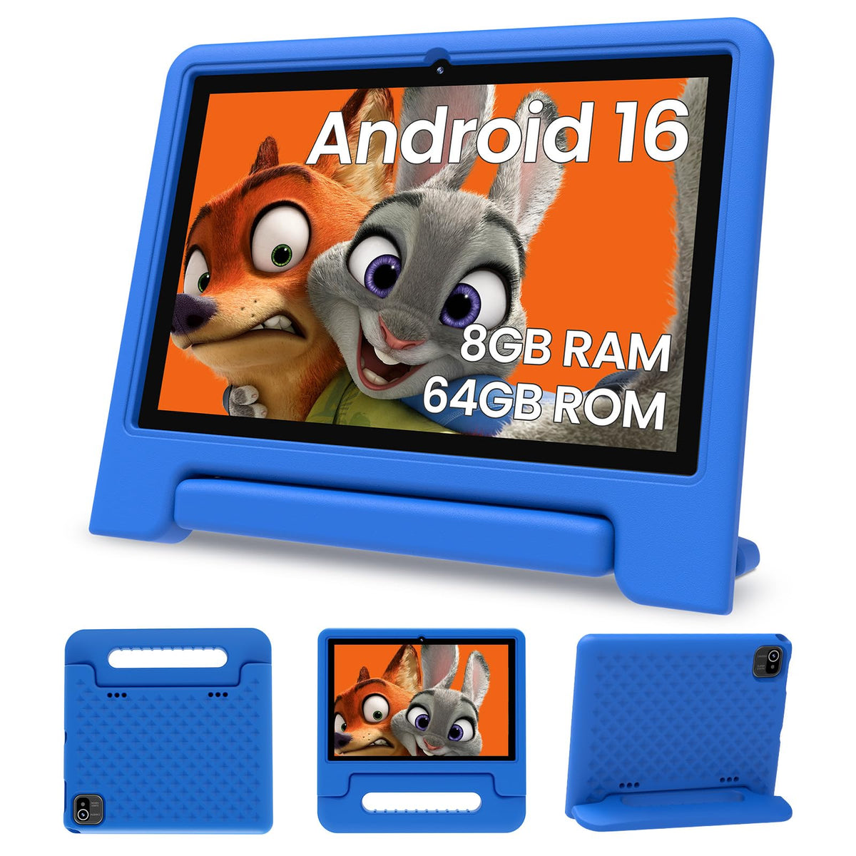 Android 16 Kids Tablet 10 Inch HD Display 8GB RAM 64GB ROM Blue D428