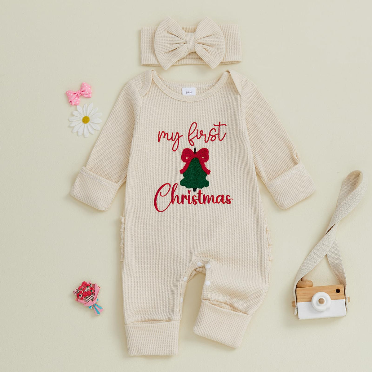 My First Christmas Baby Girl Onesie Long Sleeve Romper Headband J76365