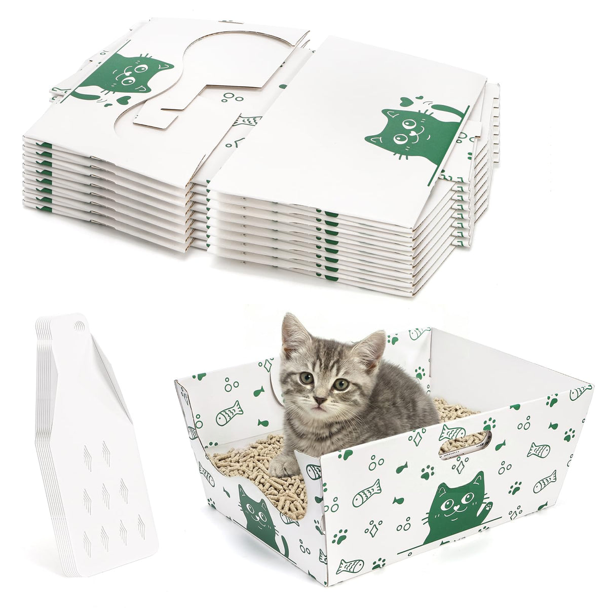 8 Pack Disposable Cat Litter Box with Scoop K411129