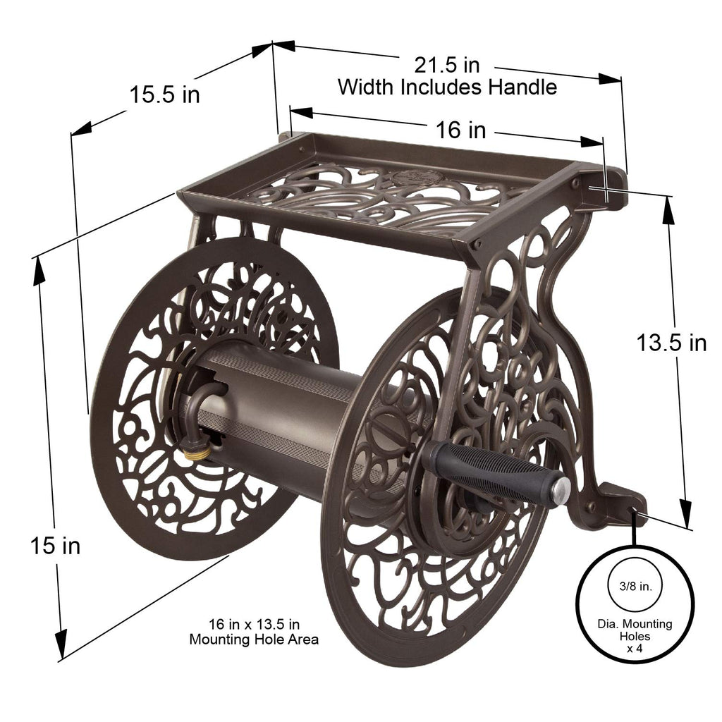 Cast Aluminum Wall Mount Hose Reel, Holds 125-Feet of 5/8-Inch Hose - Bronze B209