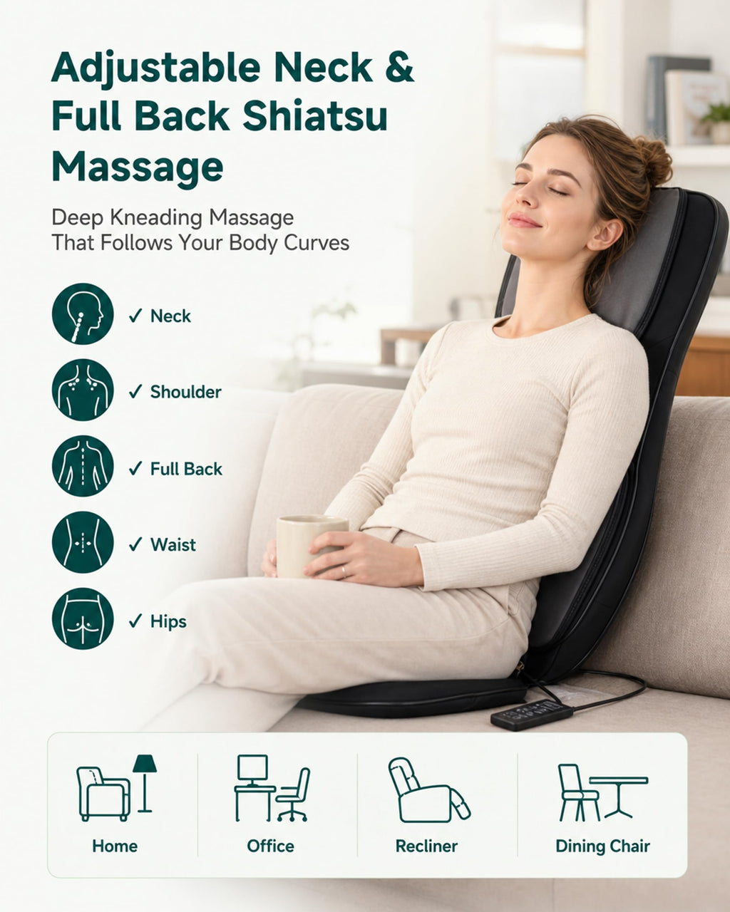 Shiatsu Neck and Back Massager Chair Pad with Heat S616