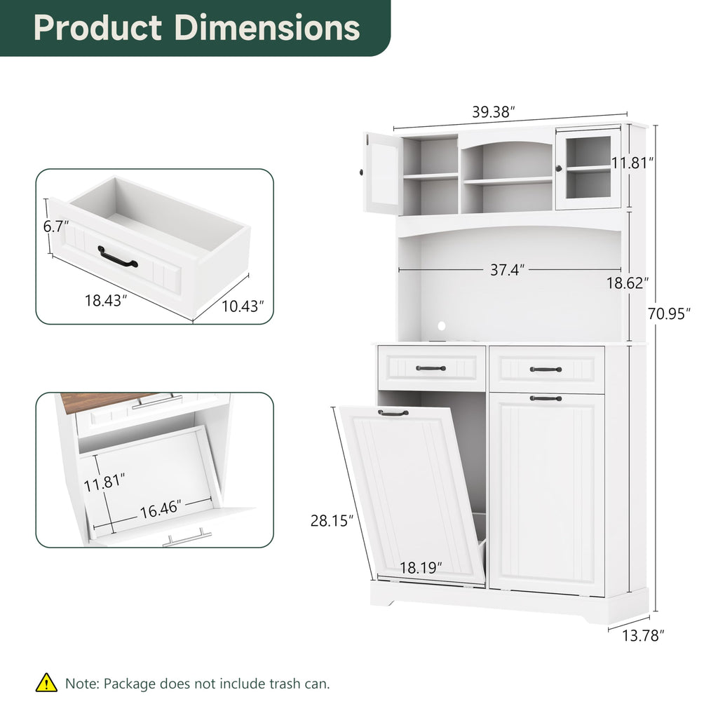 13 Gallons Double Tilt Out Trash Can Cabinet with Power Outlet, 71" Tall Kitchen Pantry Storage Cabinet, White O56880