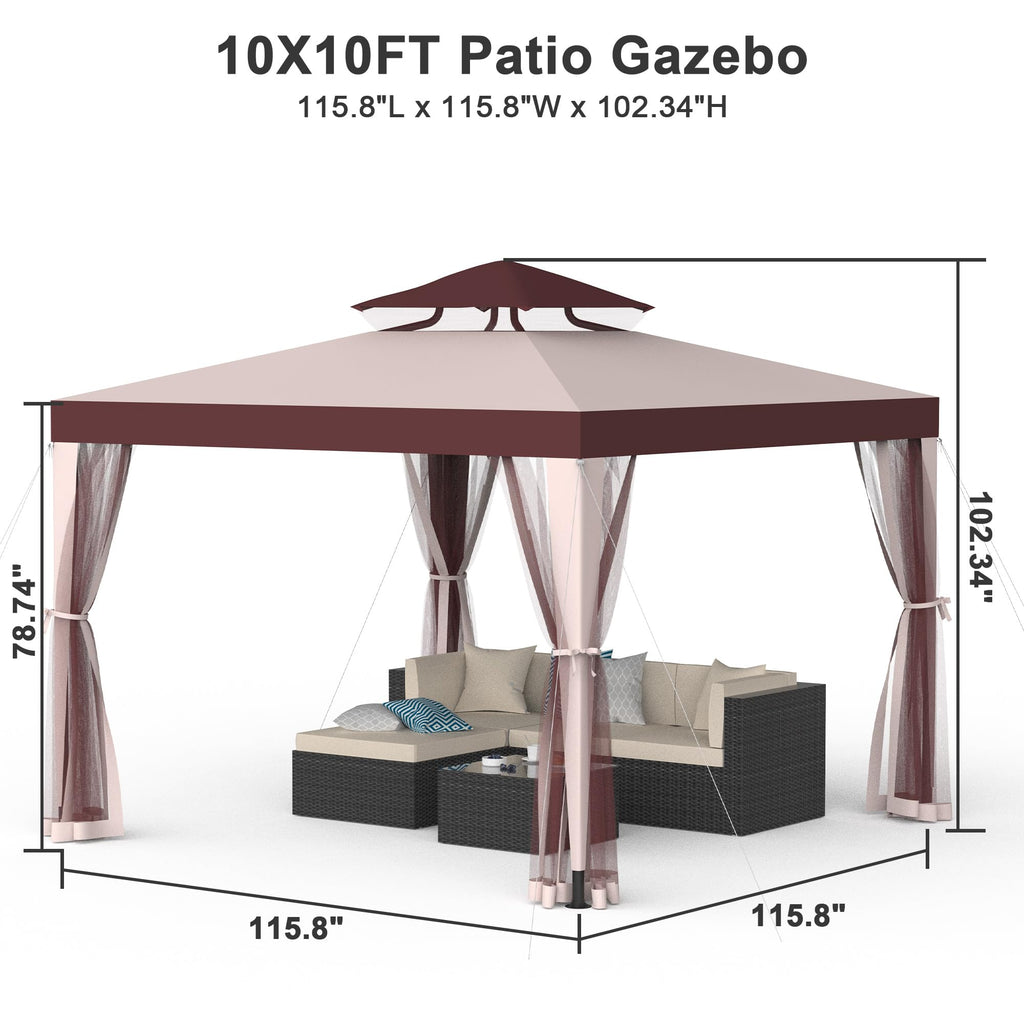 10x10 Outdoor Gazebo with Mosquito Netting J38335