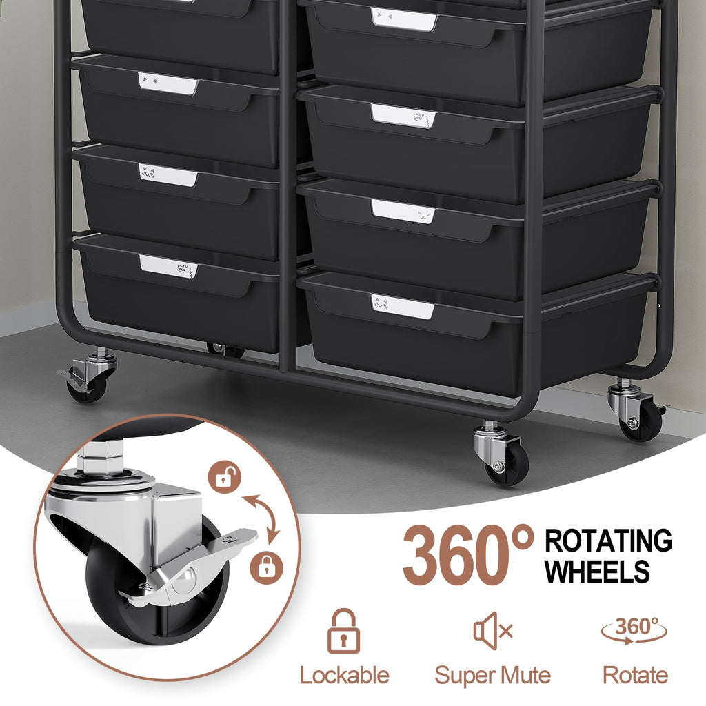 10 Drawer Rolling Storage Cart with Wooden Tabletop M1358