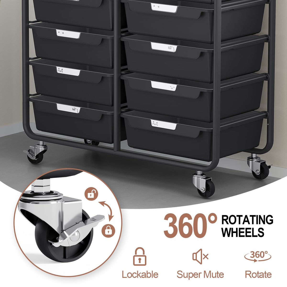 10 Drawer Rolling Storage Cart with Wooden Tabletop M1358