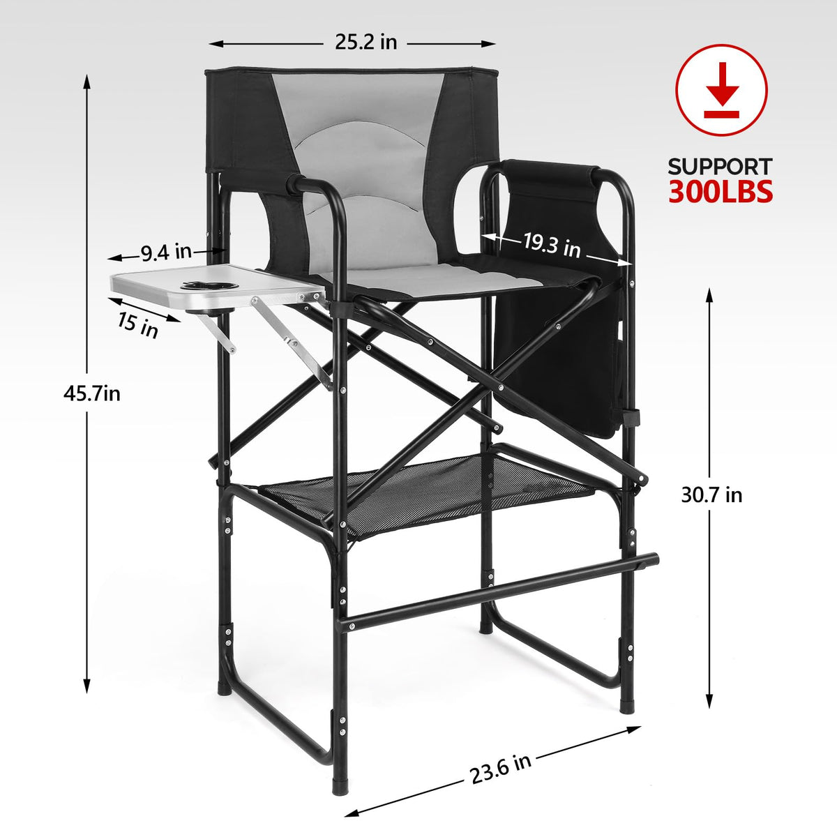 Extra Tall Portable Folding Makeup Artist Chair with Side Table L6676