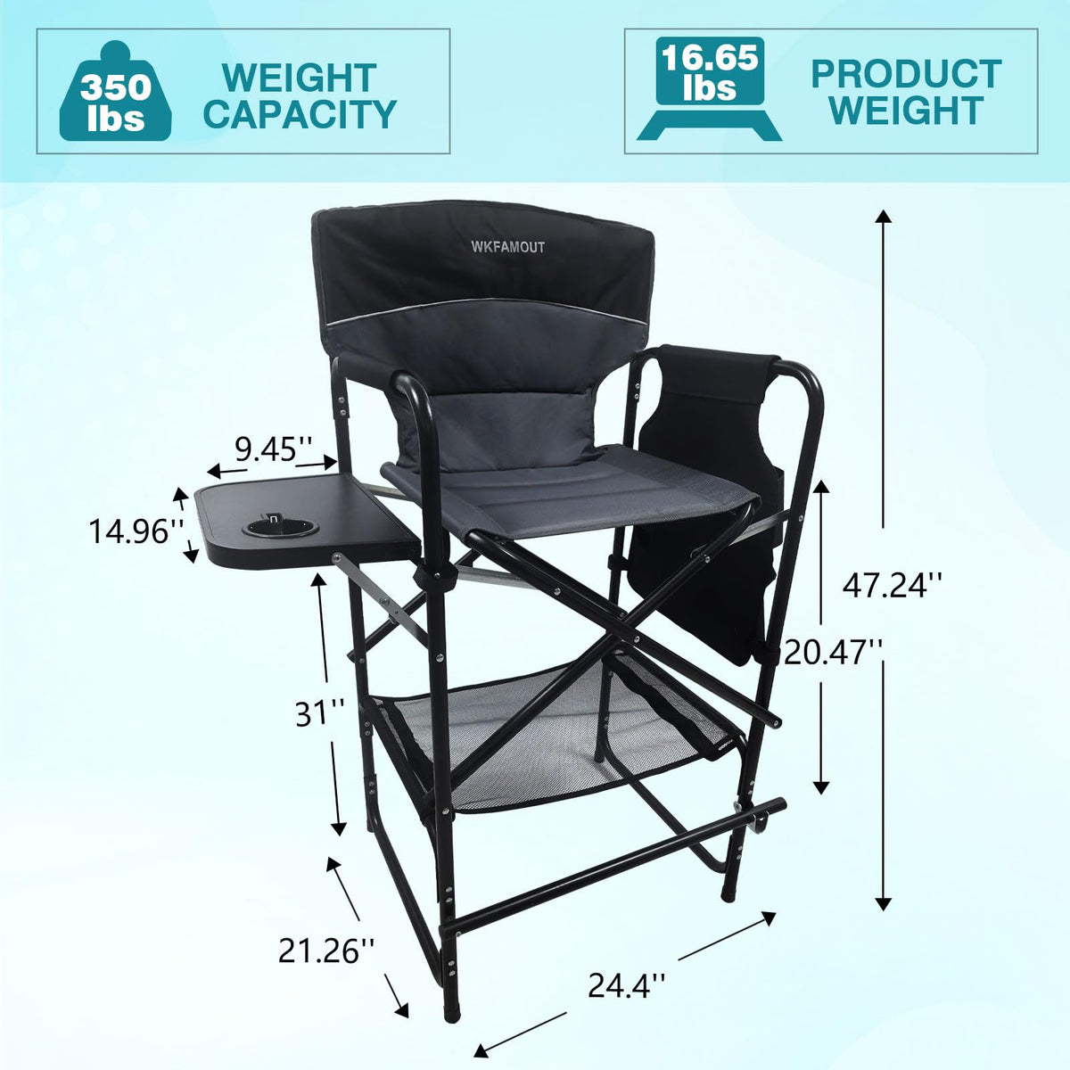Tall Folding Director Chair with Side Table Carry Bag P210
