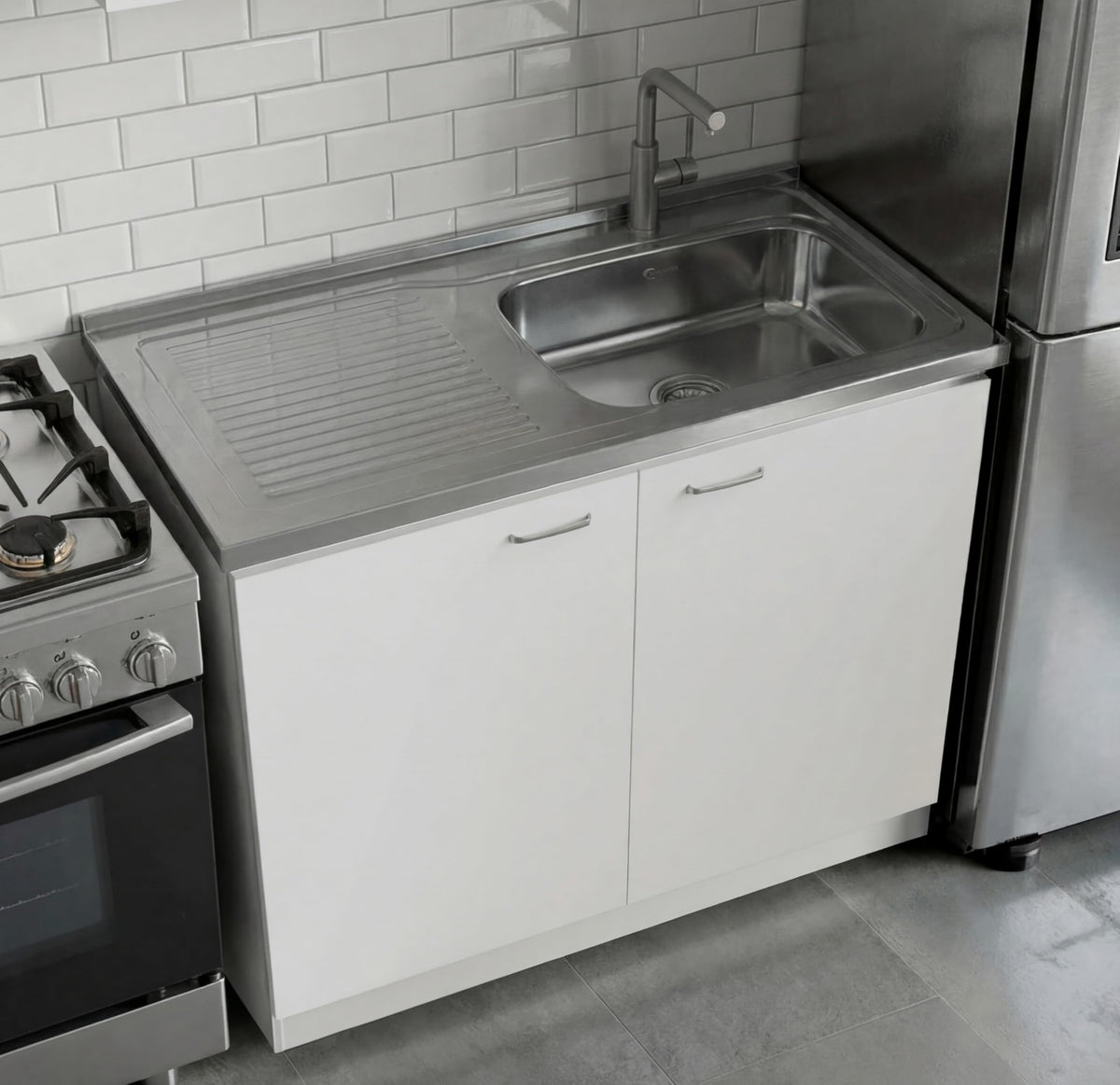 White 39 in Kitchen Sink Cabinet with Stainless Steel Top V24081