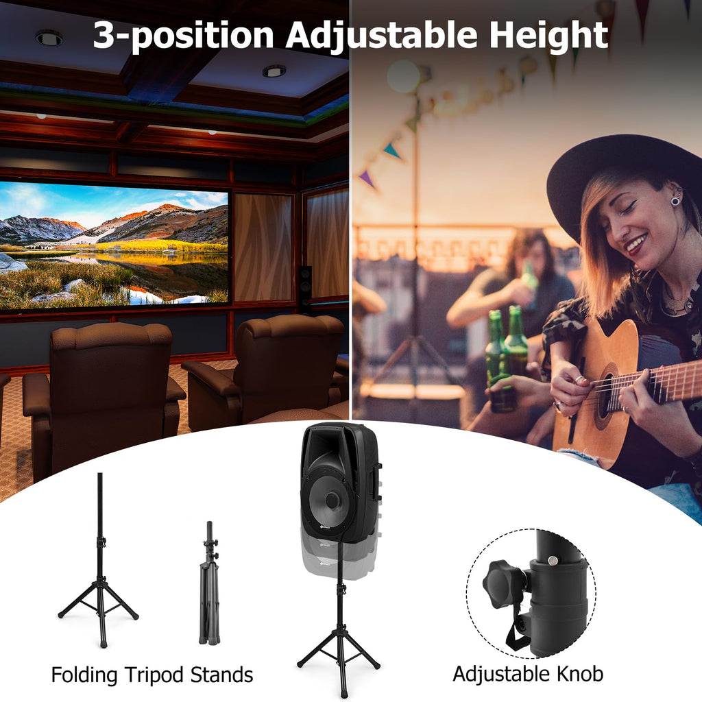 Portable 15" 1500W 2-Way Bluetooth PA Speaker System Set with Stand Q968
