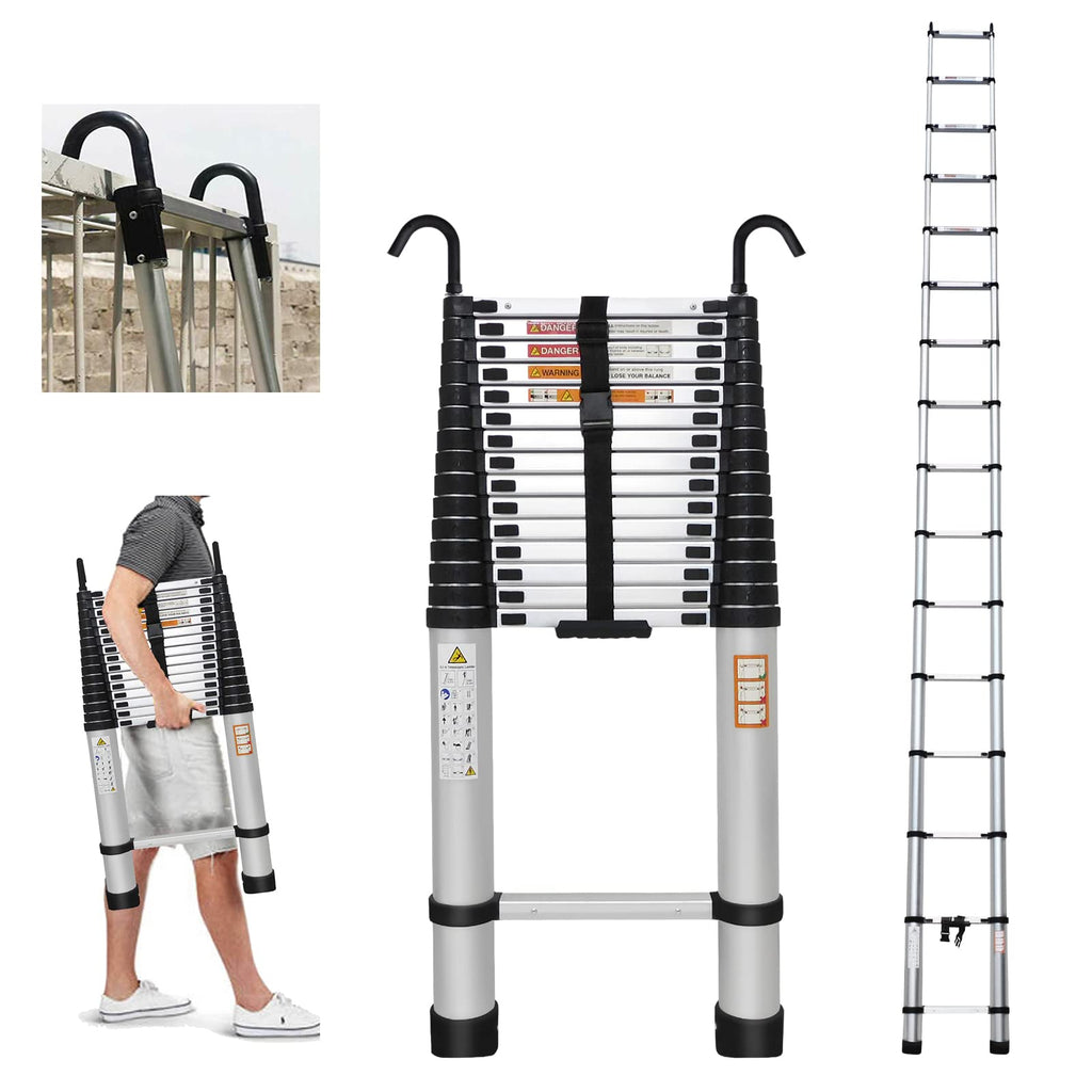 20FT Aluminum Telescoping Ladder with Roof Hooks, 330lbs Capacity V74330
