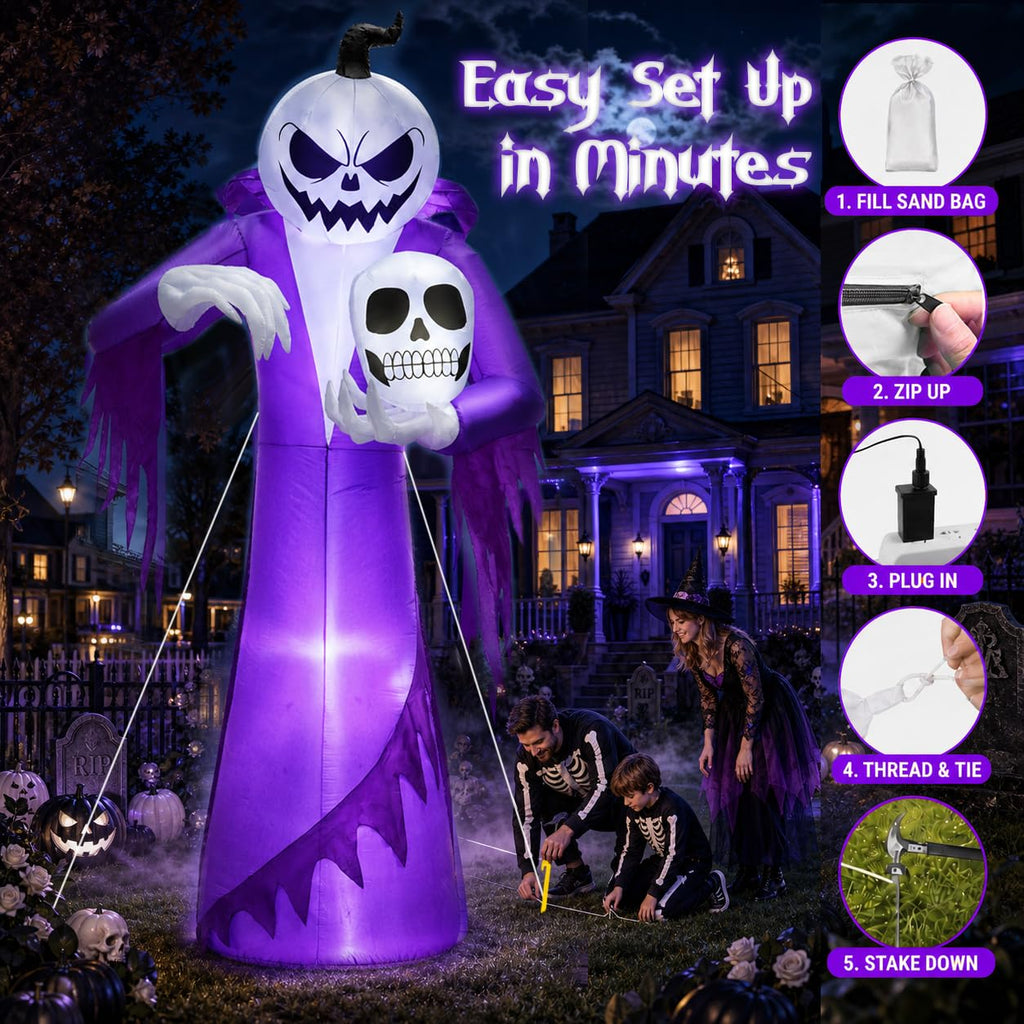 12FT Halloween Inflatables Outdoor Pumpkin Ghost Wizard H255