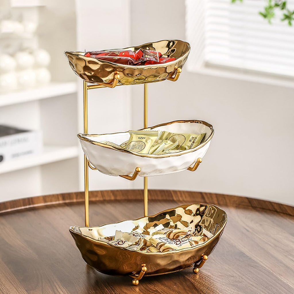3 Tier Ceramic Fruit Bowl with Metal Stand S646864