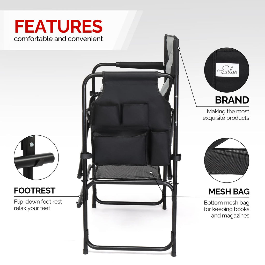 Extra Tall Portable Folding Makeup Artist Chair with Side Table L6676