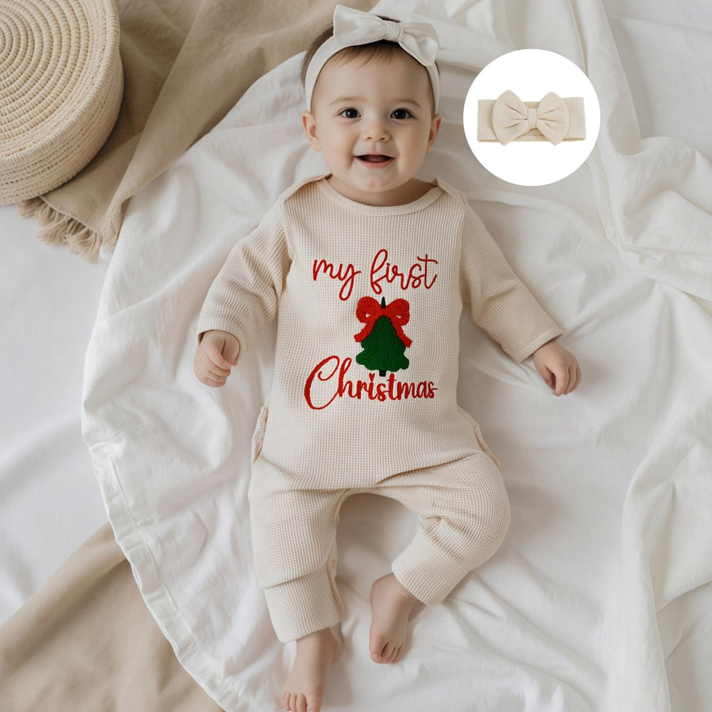 My First Christmas Baby Girl Onesie Long Sleeve Romper Headband J76365