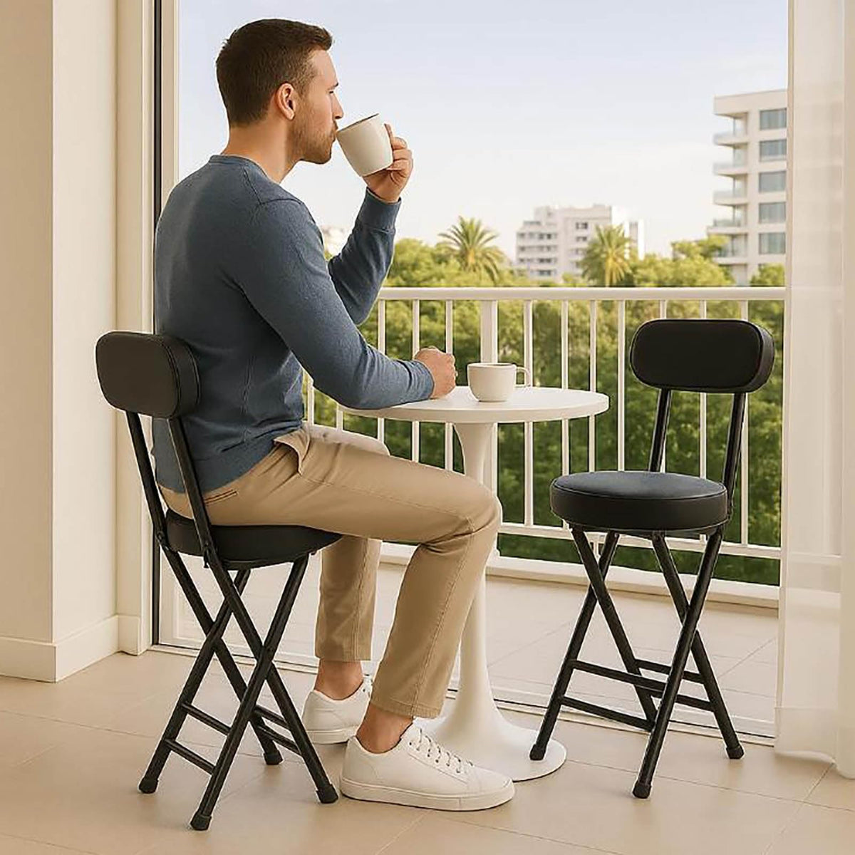Folding Bar Stool with Backrest, Black W412510