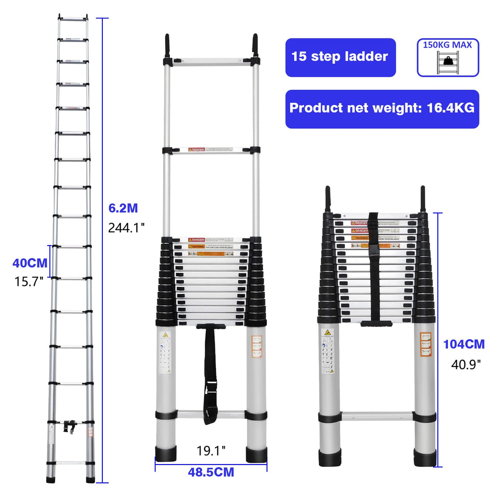20FT Aluminum Telescoping Ladder with Roof Hooks, 330lbs Capacity V74330