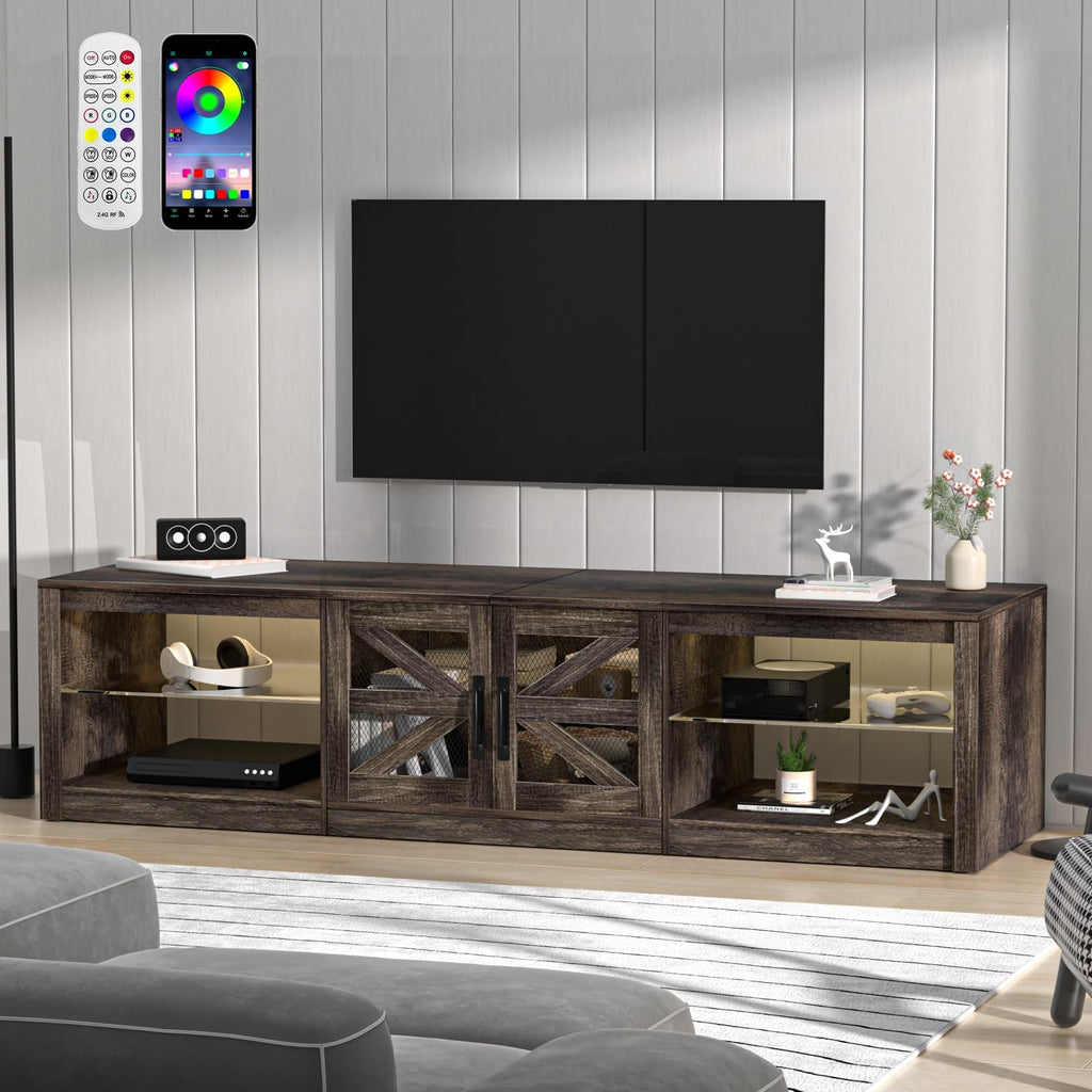 Rustic Brown Grey TV Stand with Sliding Barn Door Y56522