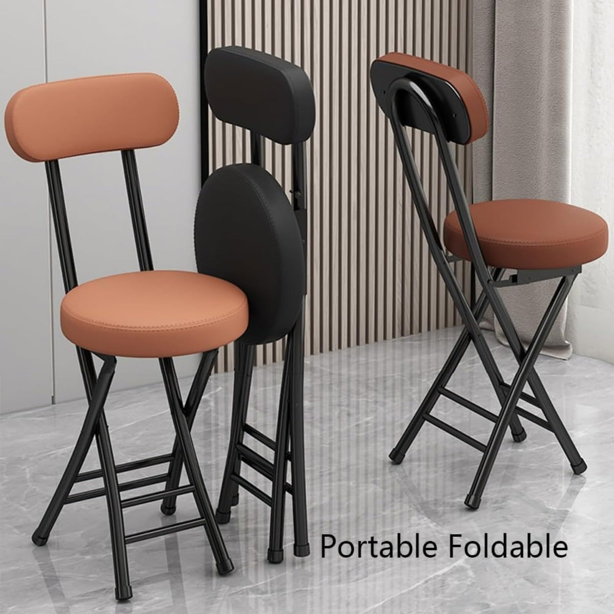 Black Cushioned Folding Stool with Backrest L46879