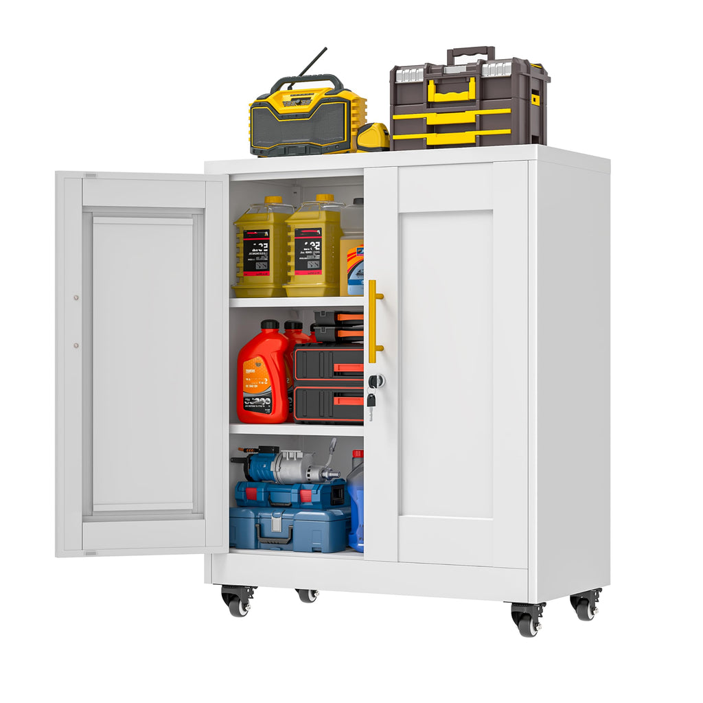 White Metal Storage Cabinet with Wheels W1485
