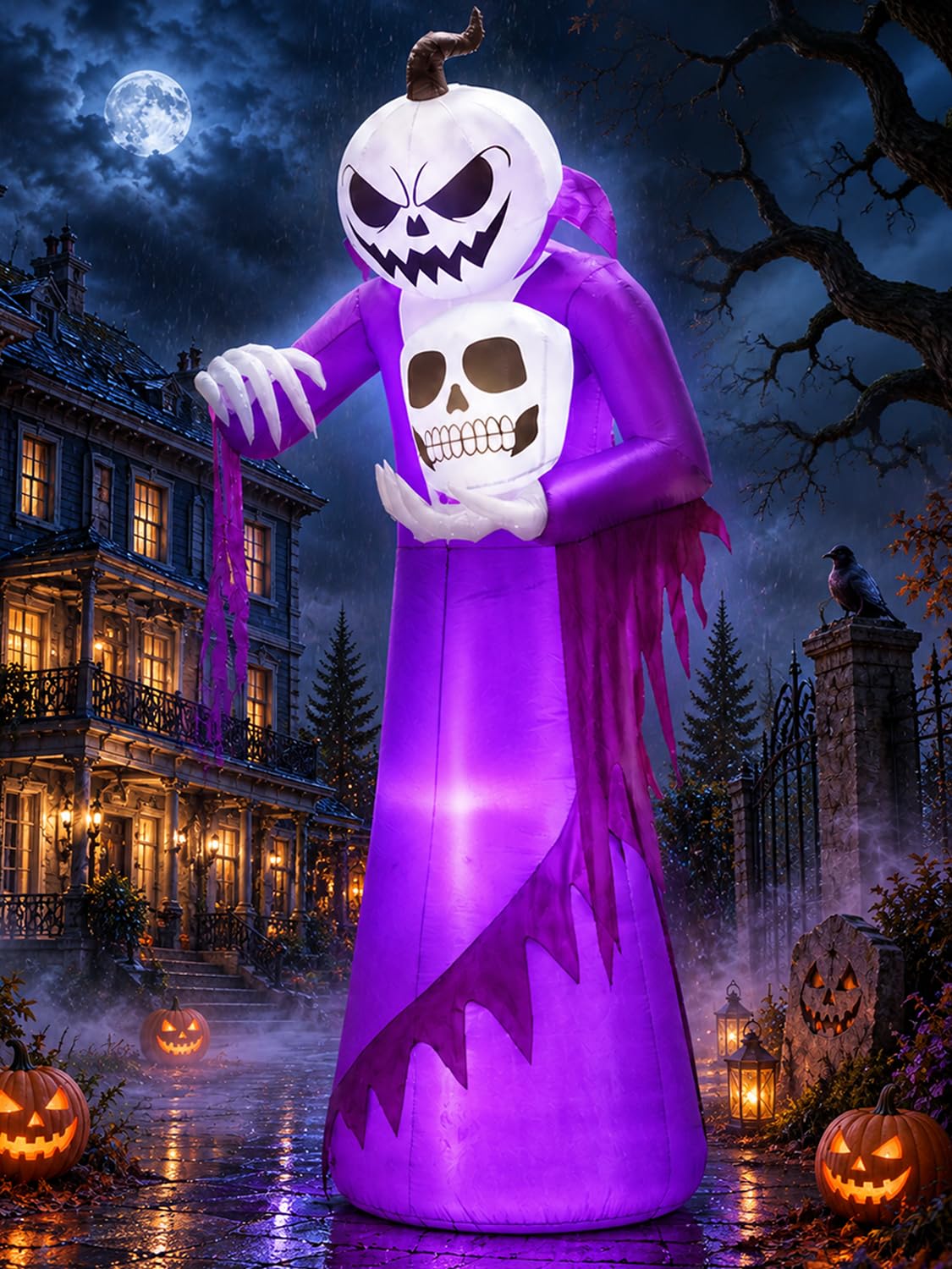 12FT Halloween Inflatables Outdoor Pumpkin Ghost Wizard H255