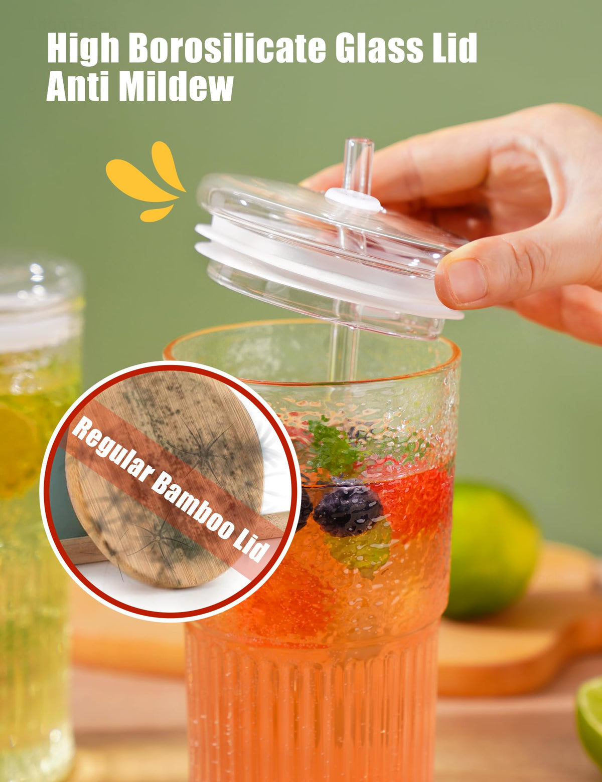 High Borosilicate Glass Tumbler Cup with Lid and Straw, 22oz Clear 2 Pack A216
