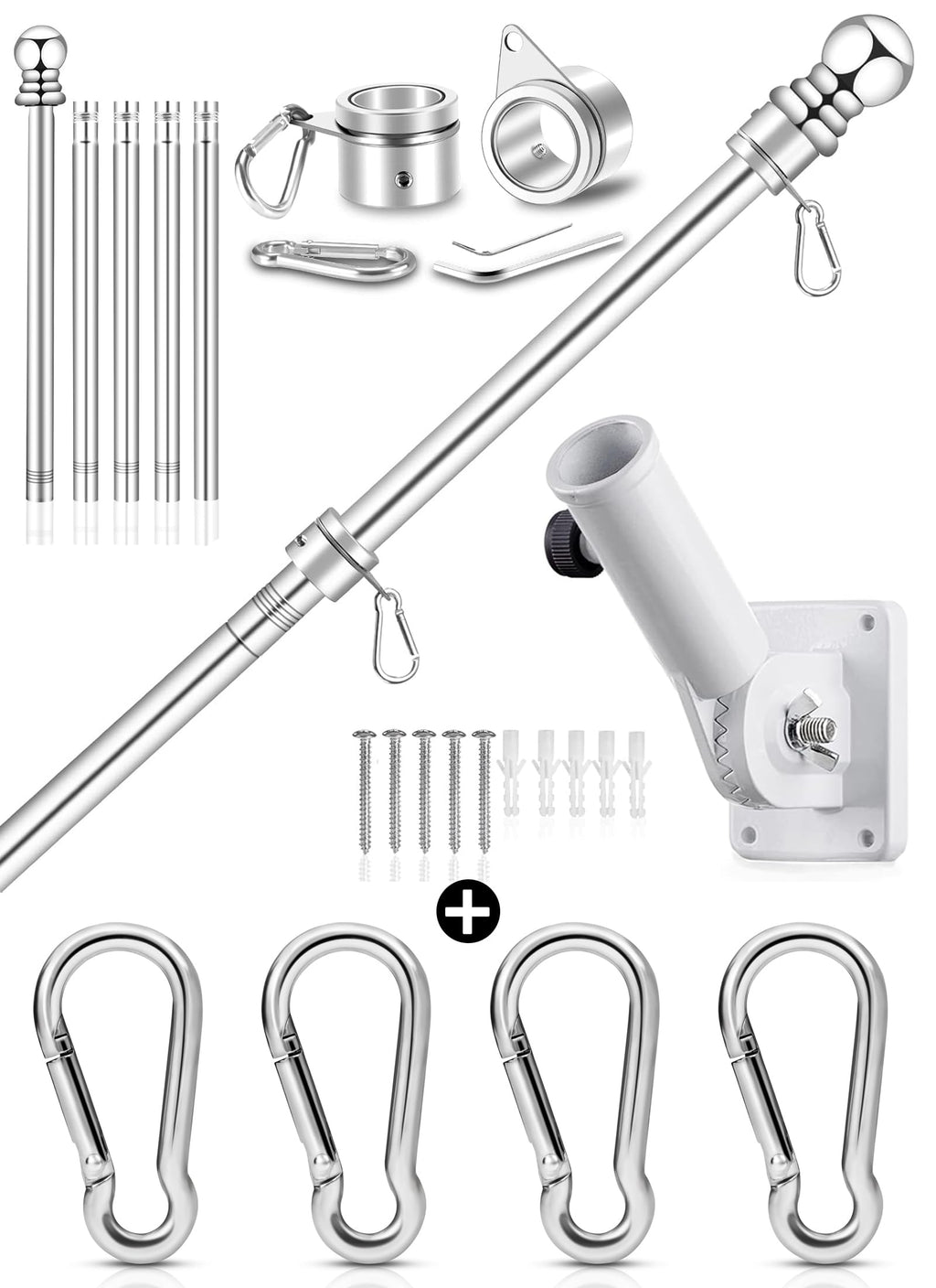 6 FT Metal Flagpole Kit and Stainless Steel Flagpole Clips I6465