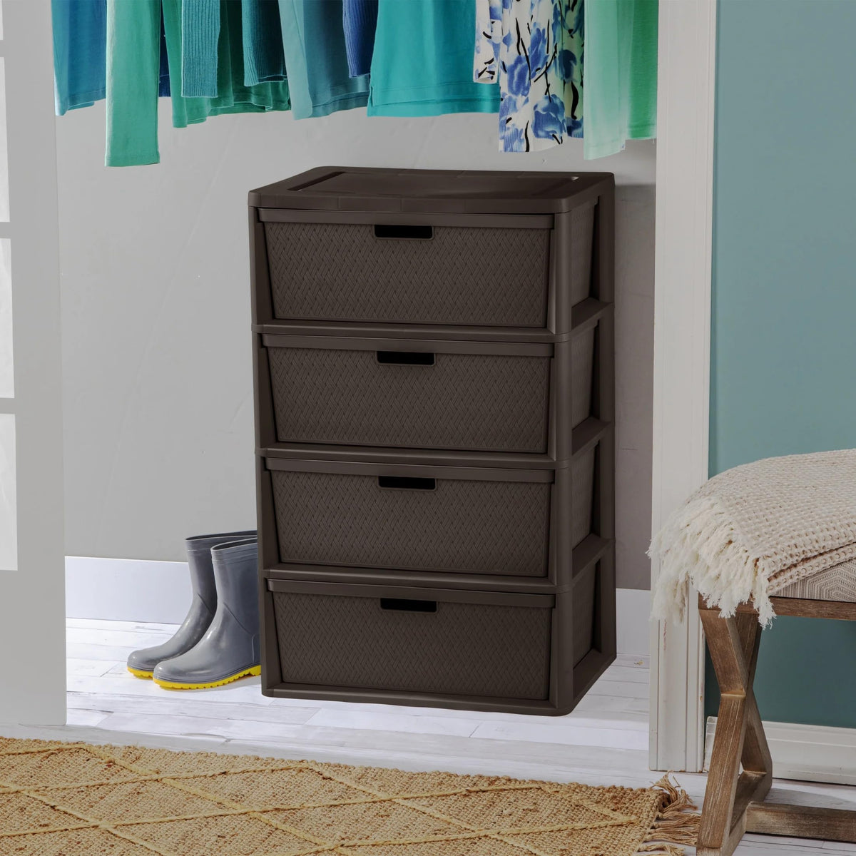 Dark Brown 4 Drawer Plastic Drawer Tower F2176