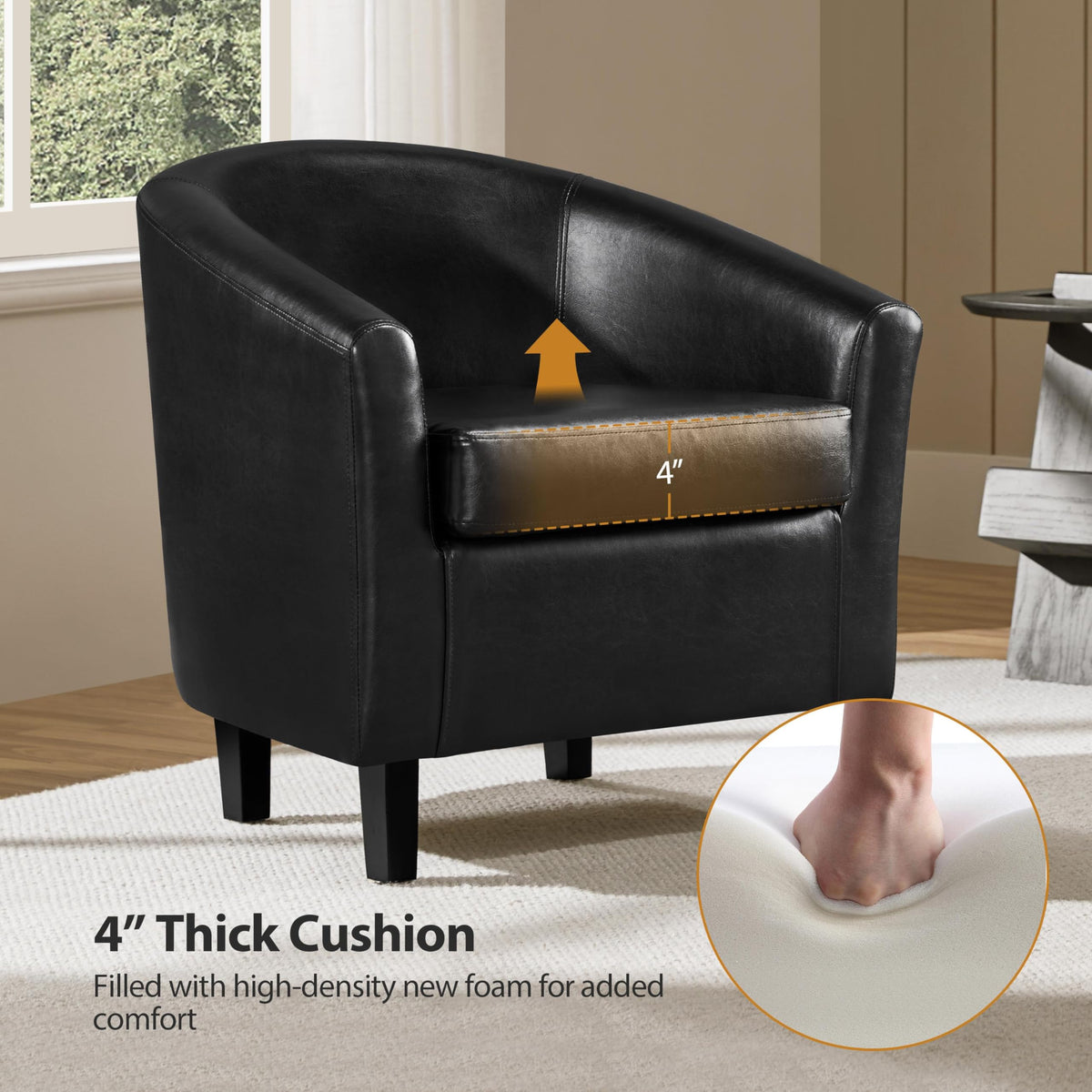 Black Faux Leather Barrel Accent Chairs M508289