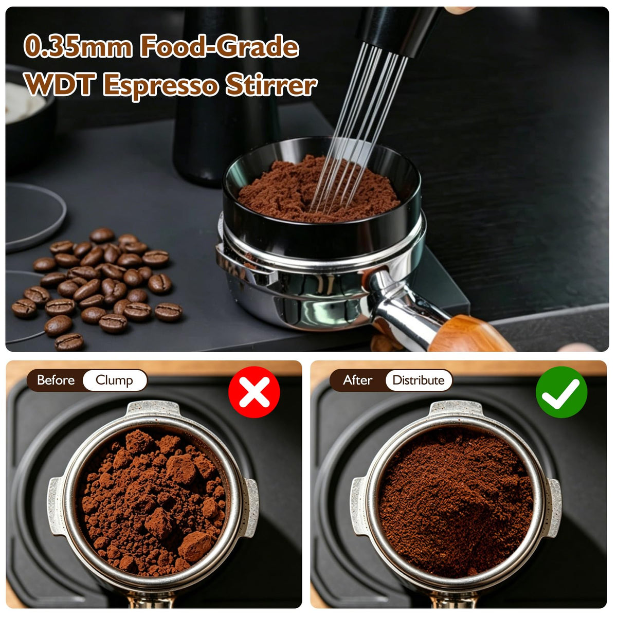 54mm 7Pcs Espresso Accessories Kit with Tamper, WDT Tool, Distributor, Puck Screen and Dosing Funnel E257