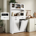 13 Gallons Double Tilt Out Trash Can Cabinet with Power Outlet, 71" Tall Kitchen Pantry Storage Cabinet, White O56880