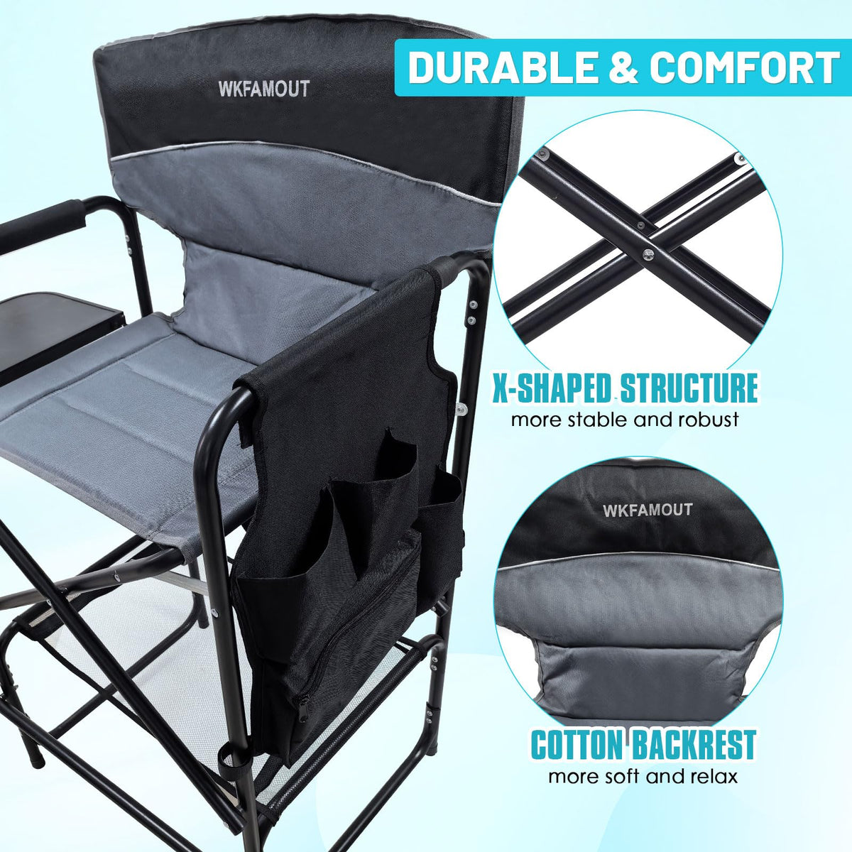 Tall Folding Director Chair with Side Table Carry Bag P210