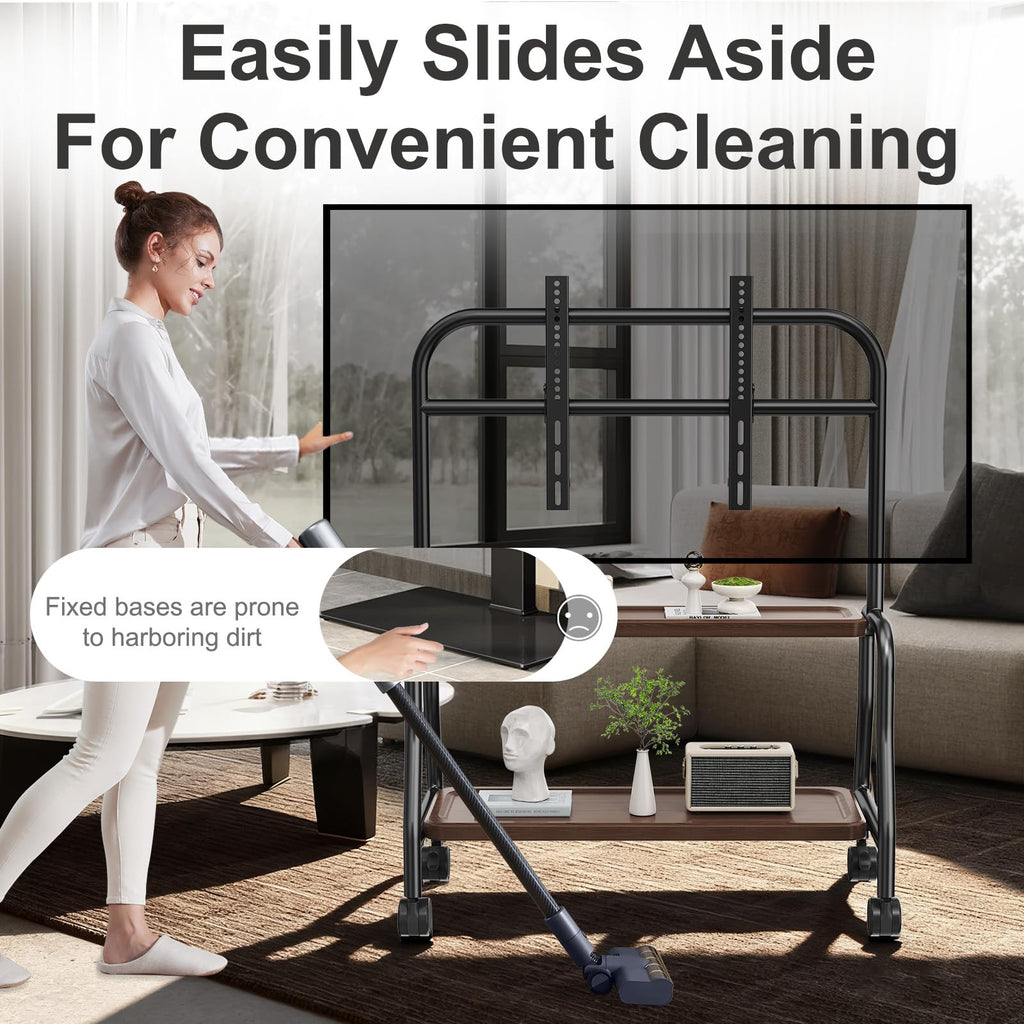 Rolling TV Stand on Wheels for 32-75 Inch TVs with Double Shelves C69696