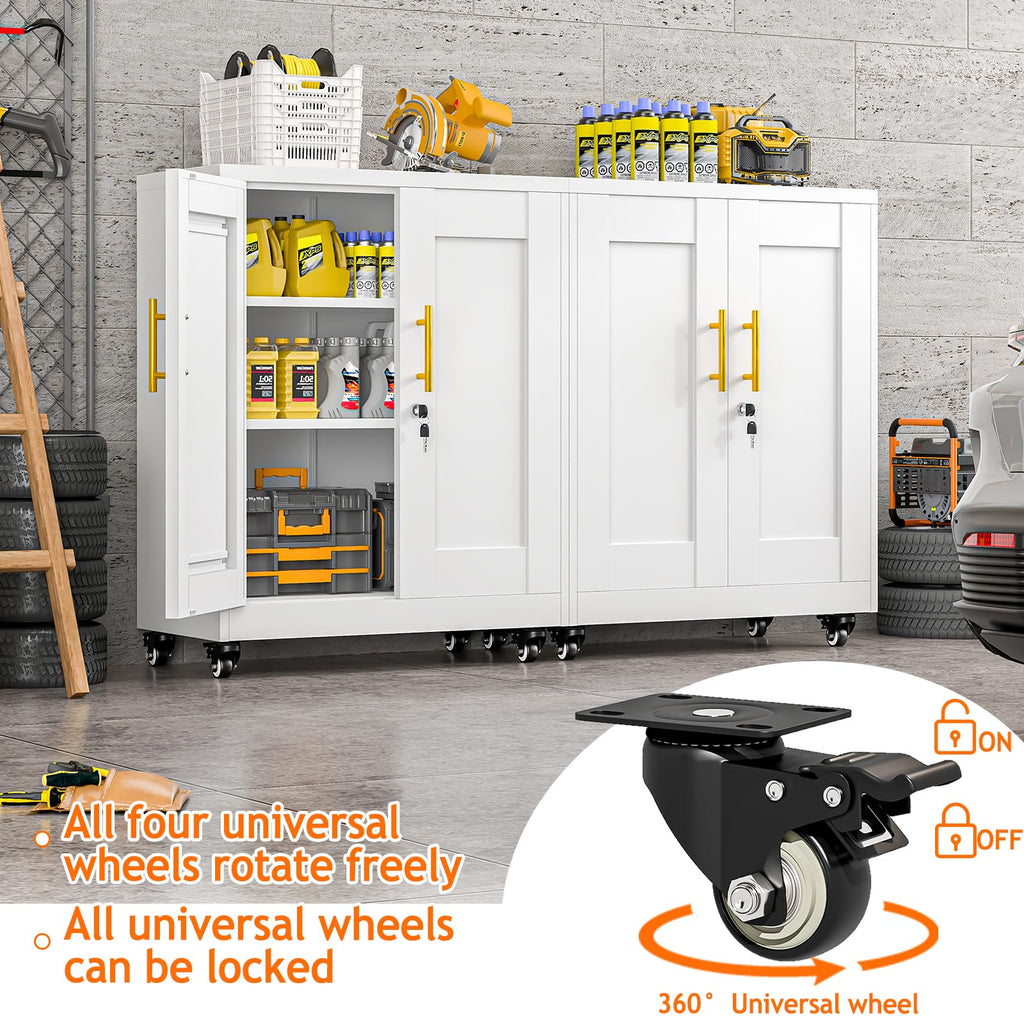 White Metal Storage Cabinet with Wheels W1485