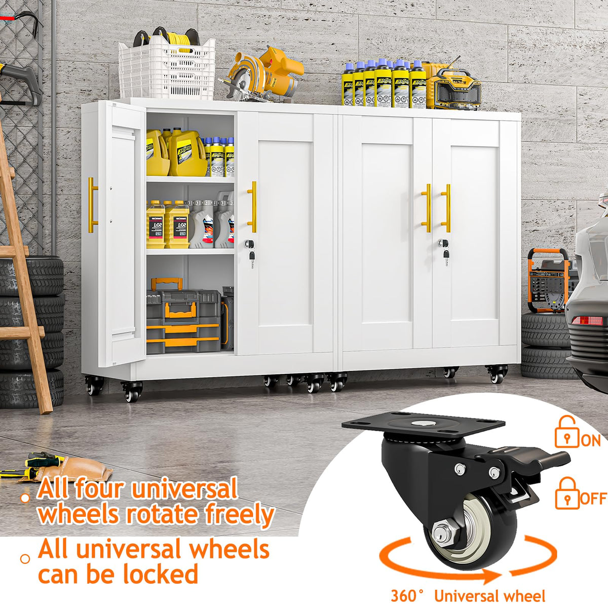 White Metal Storage Cabinet with Wheels W1485