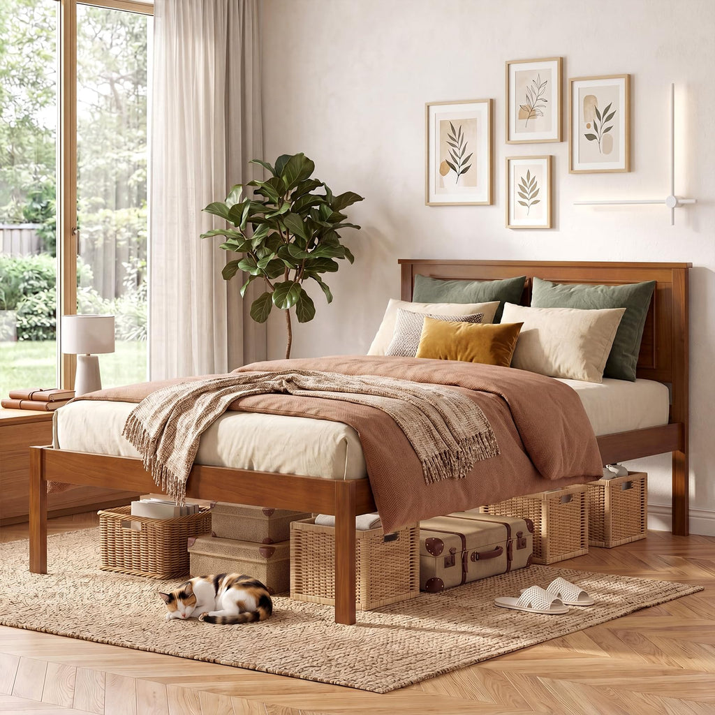 Twin Size Wooden Platform Bed with Headboard D7627