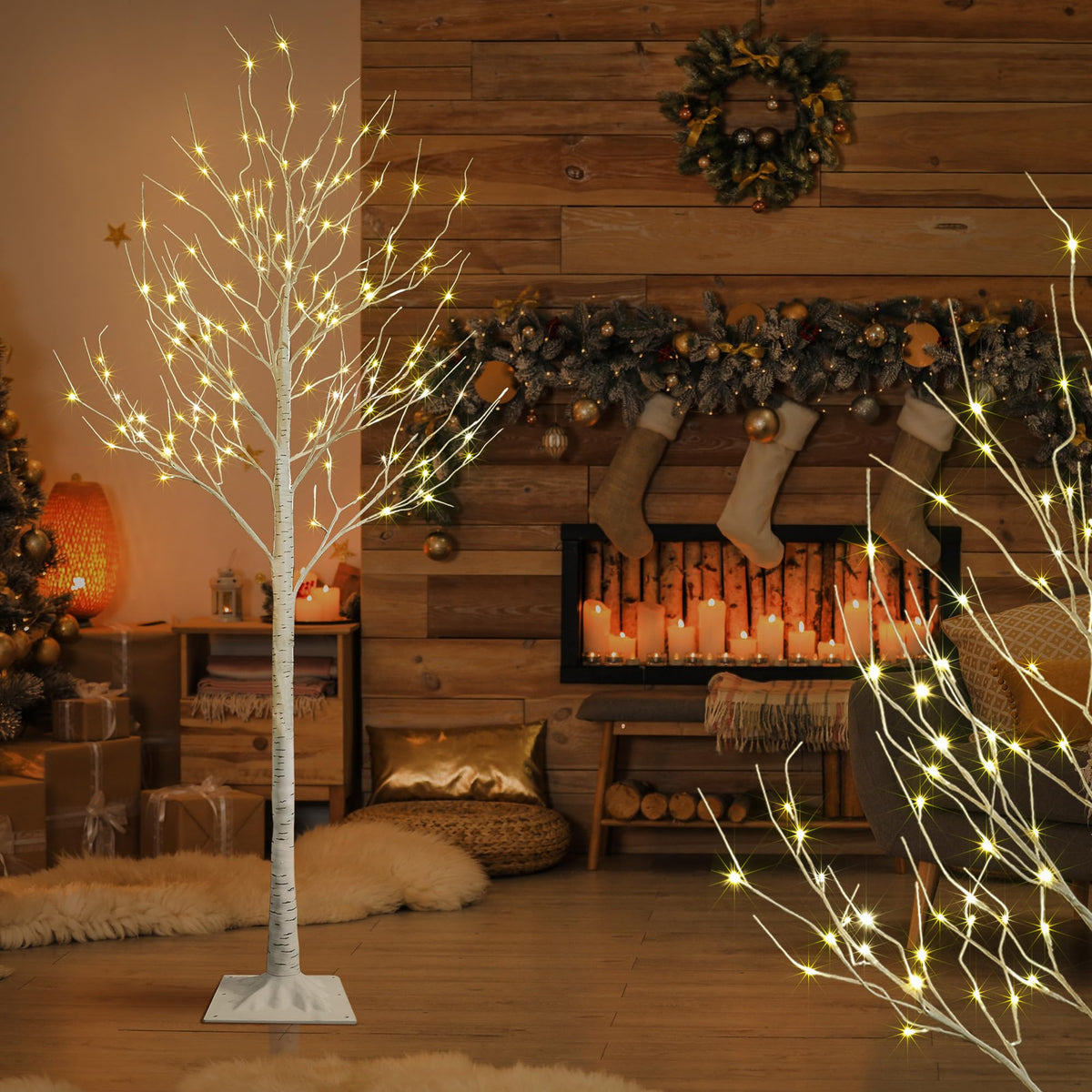 8FT 132 LED Birch Tree Warm White J61315