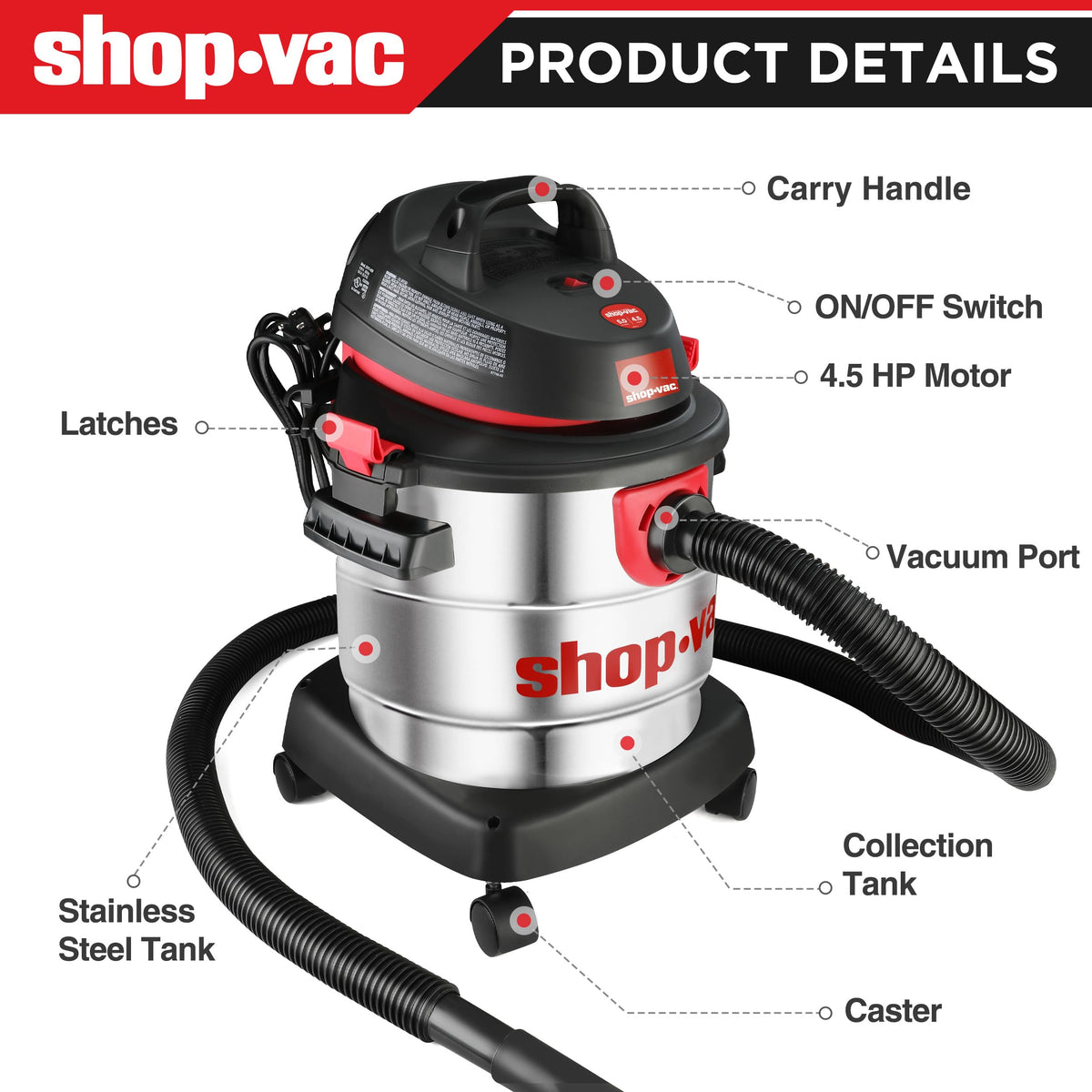 5 Gallon Stainless Wet/Dry Vac Blower U635