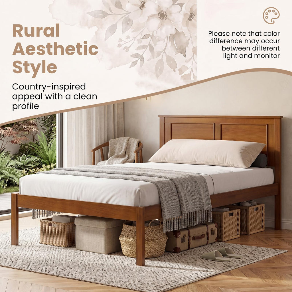 Twin Size Wooden Platform Bed with Headboard D7627