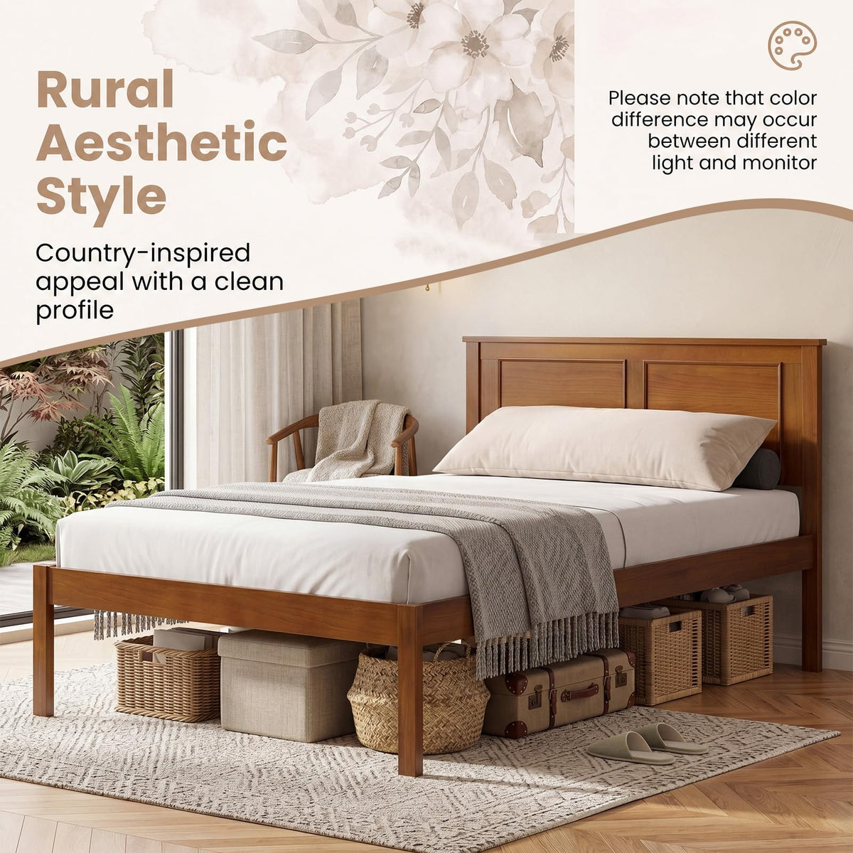 Twin Size Wooden Platform Bed with Headboard D7627