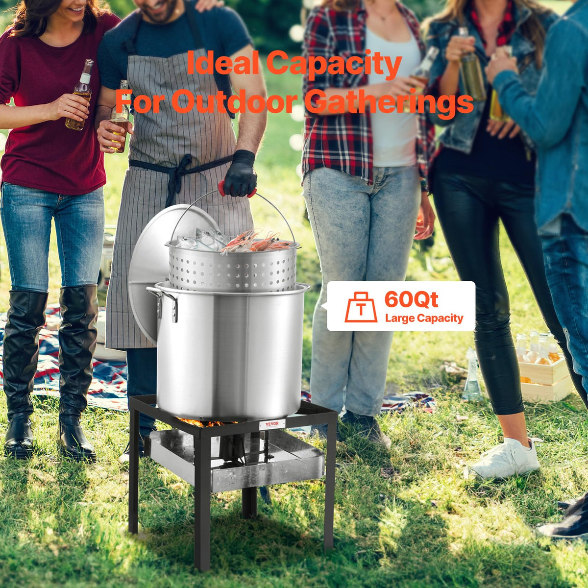 60 Qt Aluminum Seafood Boiling Pot with Strainer and Burner R34918