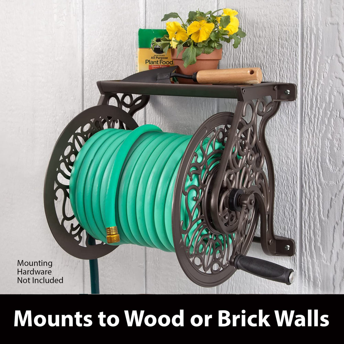 Cast Aluminum Wall Mount Hose Reel, Holds 125-Feet of 5/8-Inch Hose - Bronze B209