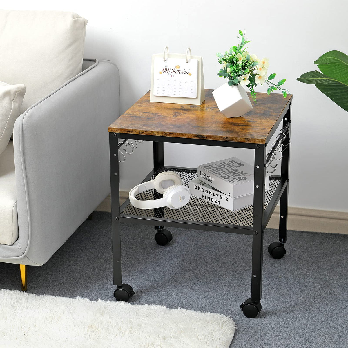 Rustic 2-Tier End Table with Adjustable Height Shelf H449