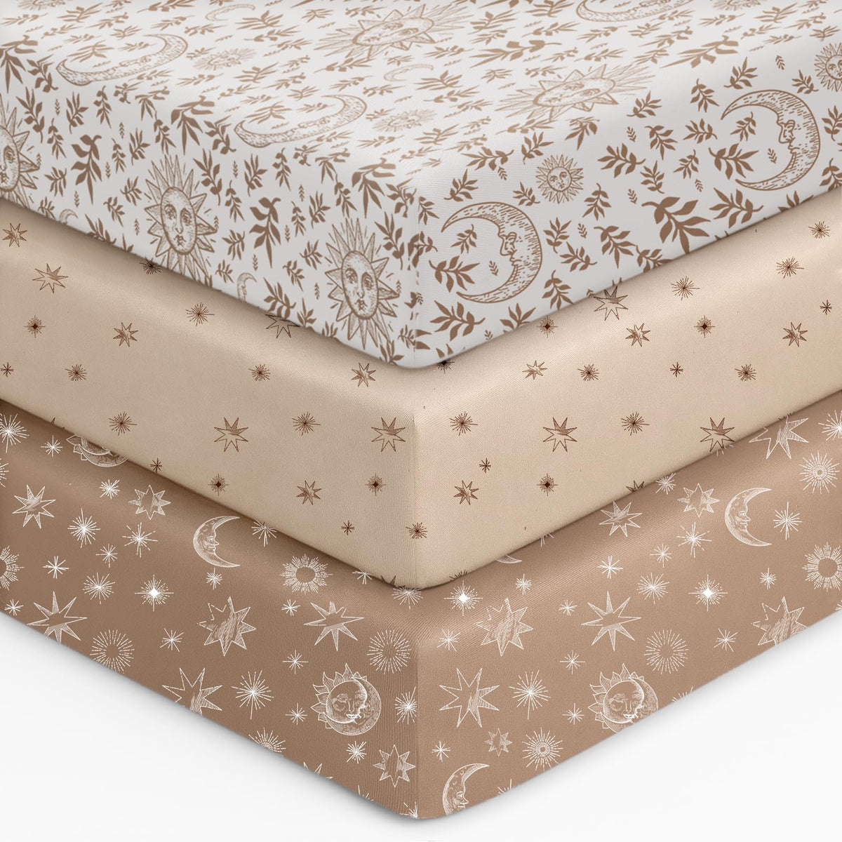 28x52x8in Fitted Crib Sheet 3 Pack Microfiber White Brown X38035