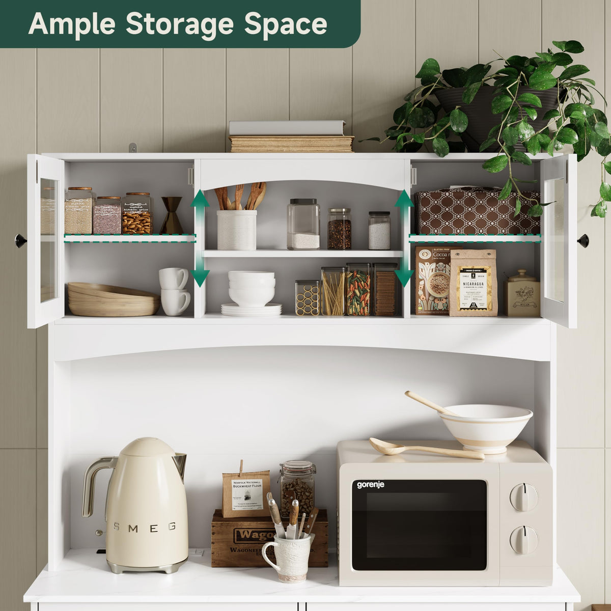 13 Gallons Double Tilt Out Trash Can Cabinet with Power Outlet, 71" Tall Kitchen Pantry Storage Cabinet, White O56880
