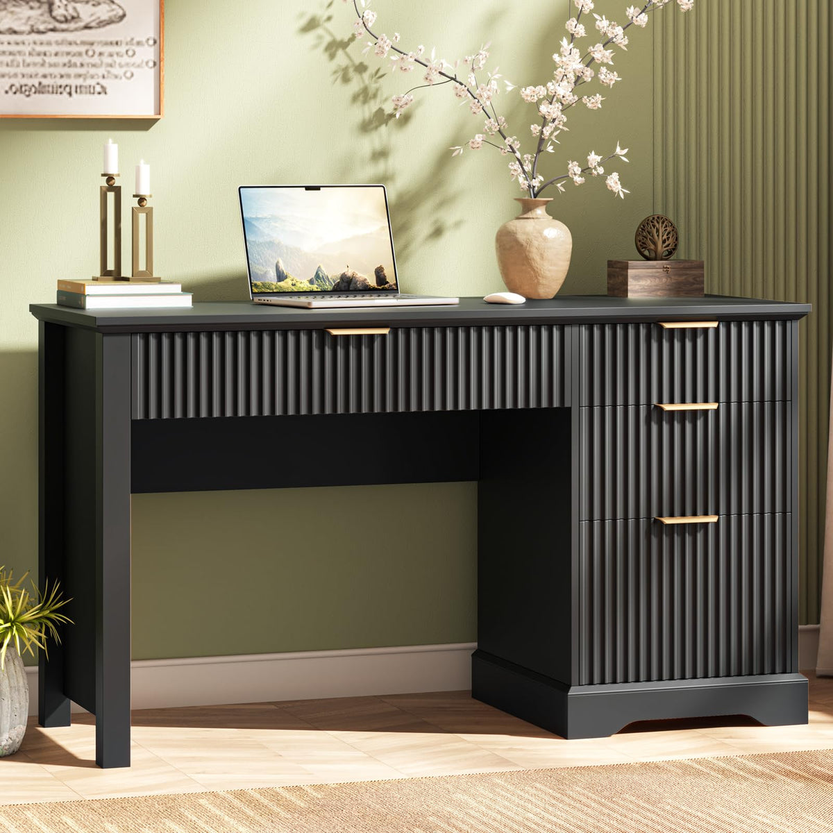 Black Wood Executive Desk with Drawers X9721