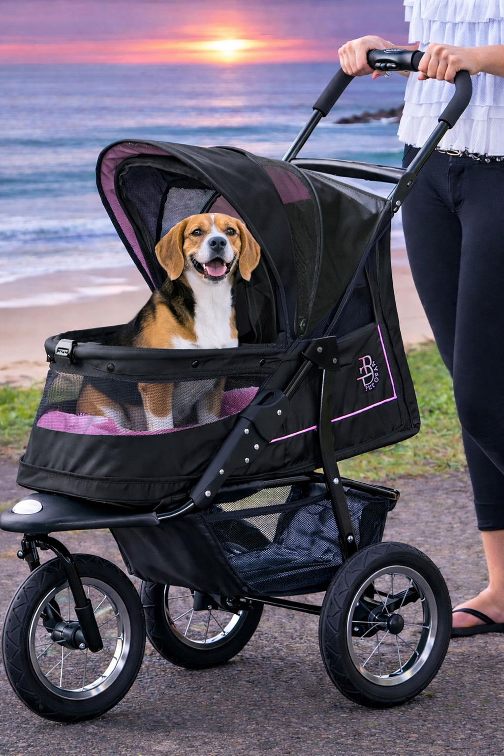 Pink Pet Stroller with Gel-Filled Tires Y54125