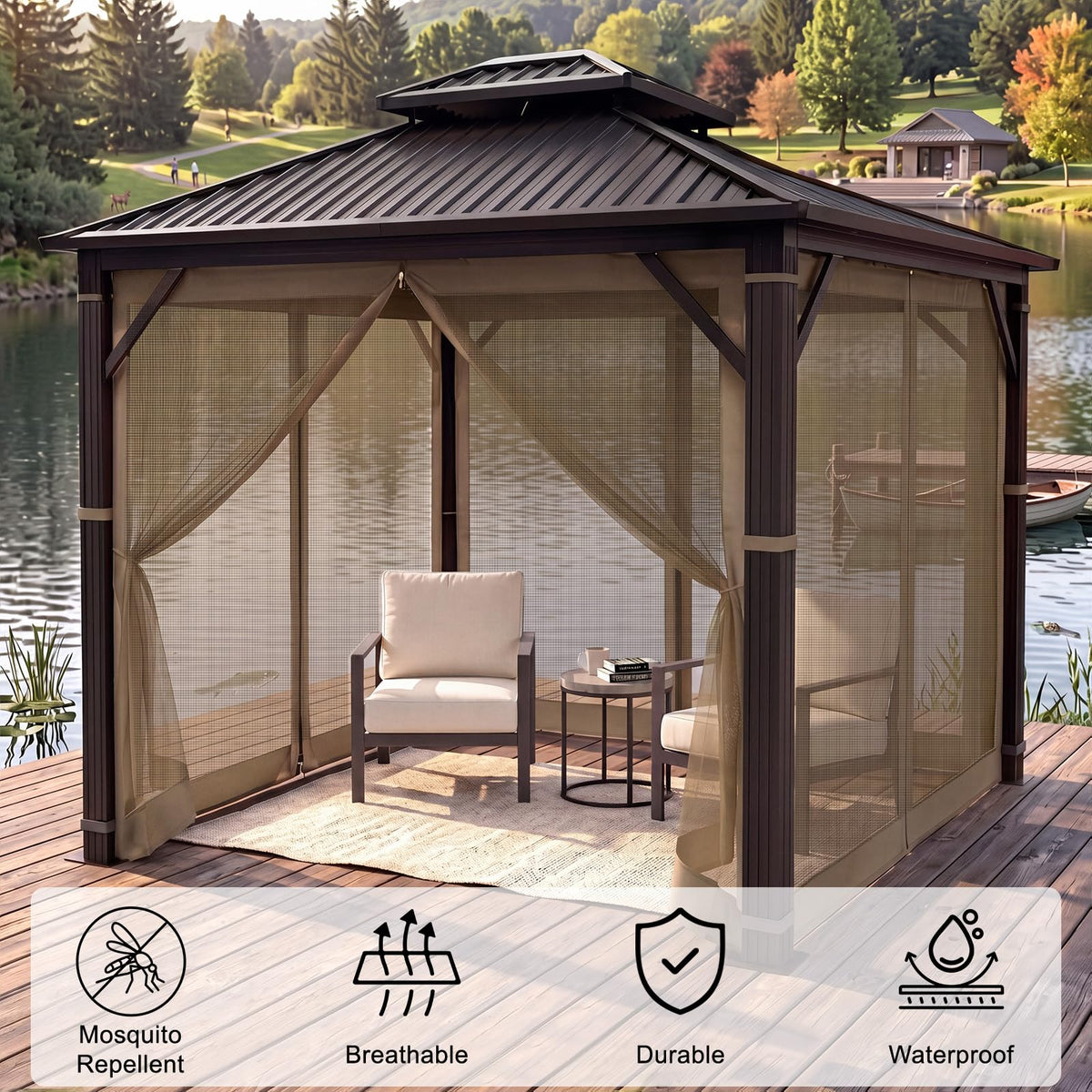 10x12 4-Panel Mosquito Netting Sidewall with Zipper G2883